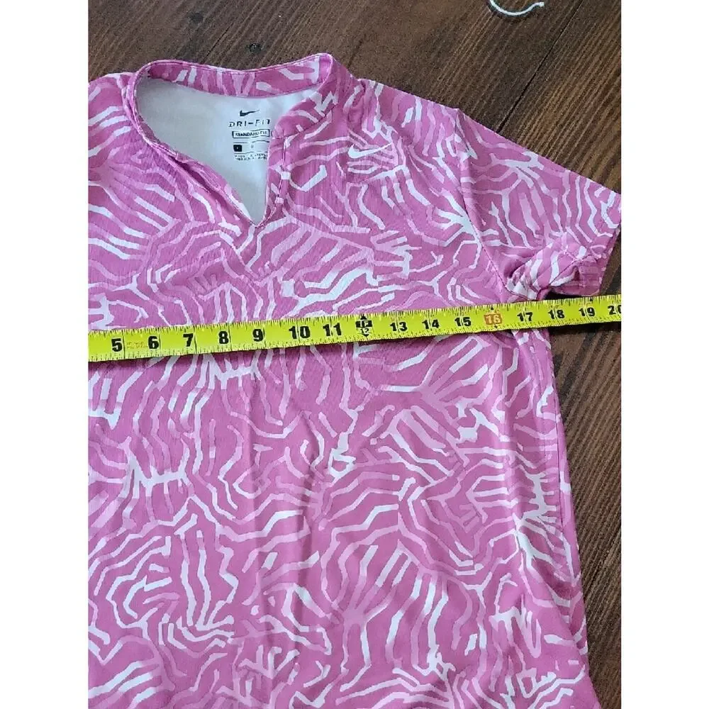 Nike Dri-FlT Pink & White Abstract Print Short Sleeve  Top Golf Polo Shirt Sz L